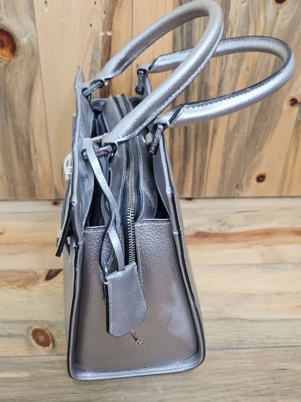 Calvin Klein Brooke Classic Structured Metallic Tote Handbag ~ NEW!